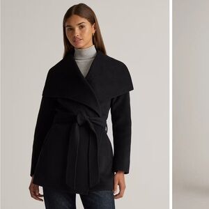 Quince Double-faced Merino Wool Draped Collar Short Wrap Coat, NWT, XS